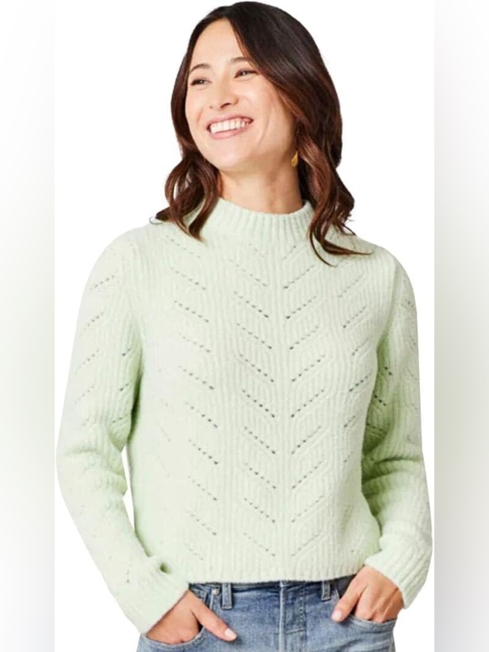 Carve Designs Monroe Sweater Frost Heather Size Large Classic Pointelle Cozy